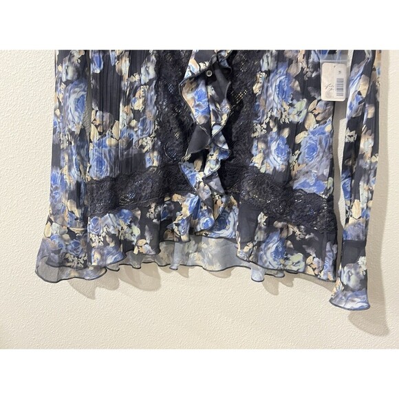 Free People Bad at Love Blouse Sheer Floral Ruffle Sleeve Lace Boho Fairy Whimsy - Picture 9 of 13